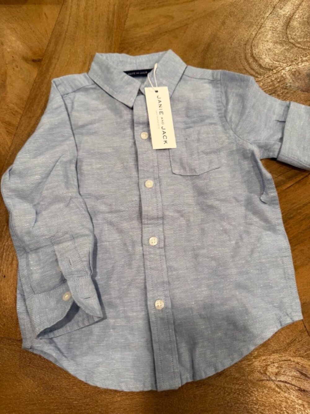 Janie and Jack Light Blue Linen-Blend Button Down Shirt
